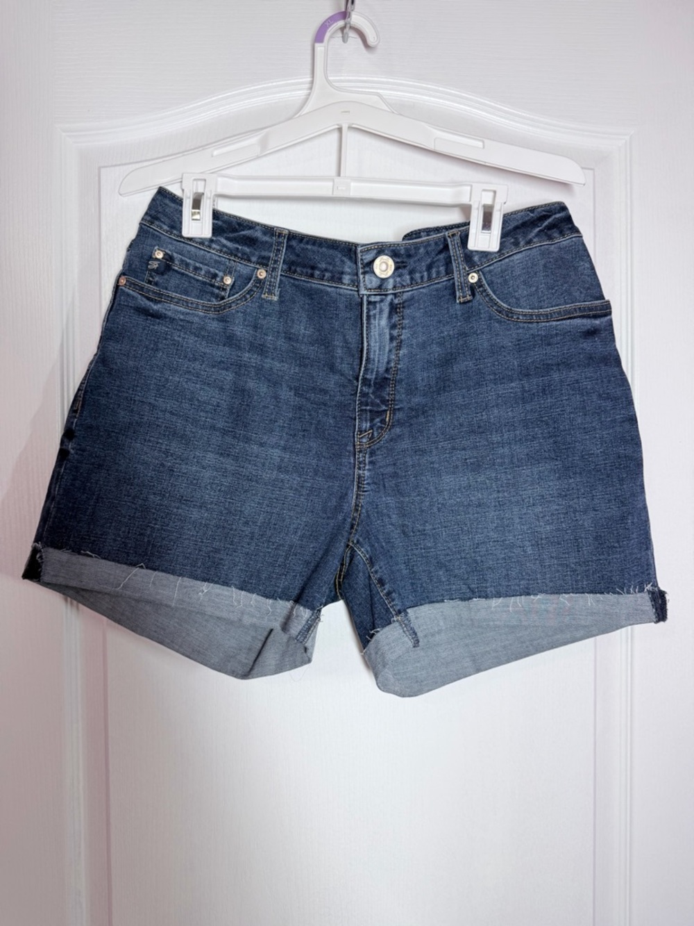 Seven 7️⃣Dark Blue Rolled Hem Denim Shorts